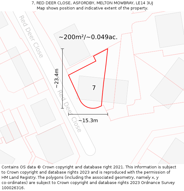 7, RED DEER CLOSE, ASFORDBY, MELTON MOWBRAY, LE14 3UJ: Plot and title map