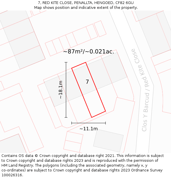 7, RED KITE CLOSE, PENALLTA, HENGOED, CF82 6GU: Plot and title map