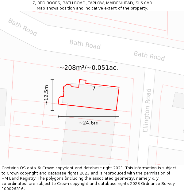 7, RED ROOFS, BATH ROAD, TAPLOW, MAIDENHEAD, SL6 0AR: Plot and title map