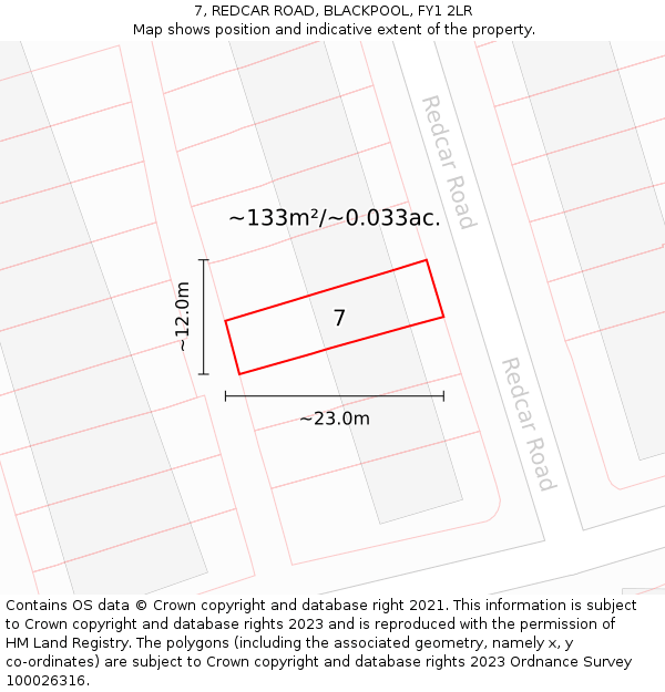 7, REDCAR ROAD, BLACKPOOL, FY1 2LR: Plot and title map