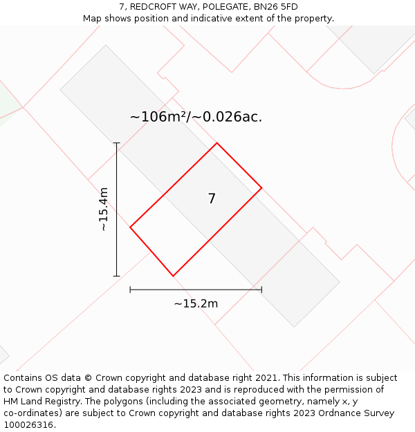 7, REDCROFT WAY, POLEGATE, BN26 5FD: Plot and title map