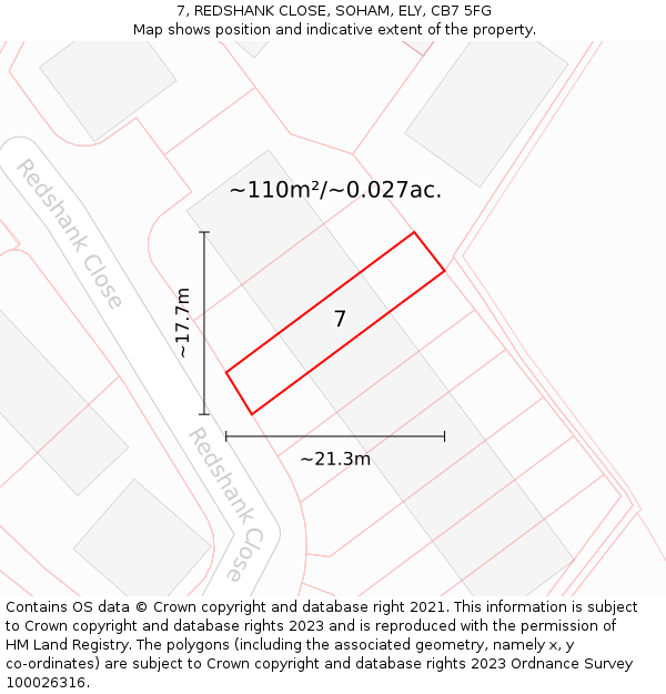7, REDSHANK CLOSE, SOHAM, ELY, CB7 5FG: Plot and title map