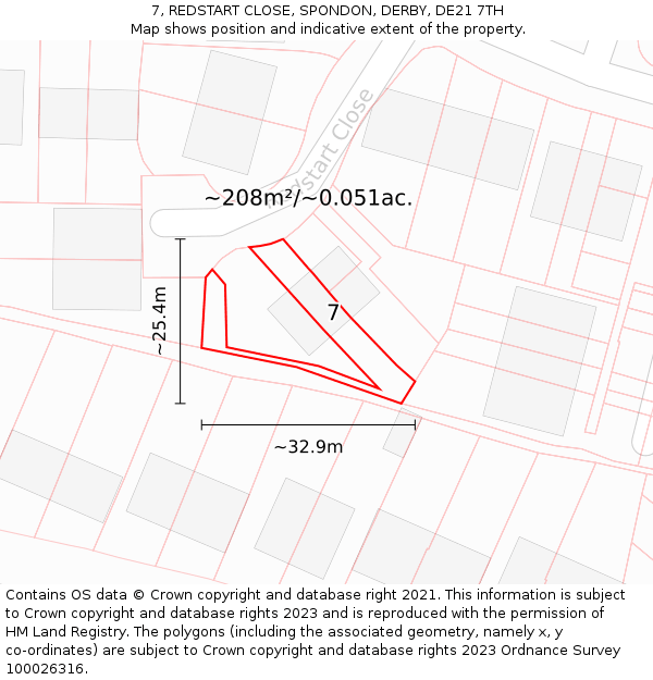 7, REDSTART CLOSE, SPONDON, DERBY, DE21 7TH: Plot and title map