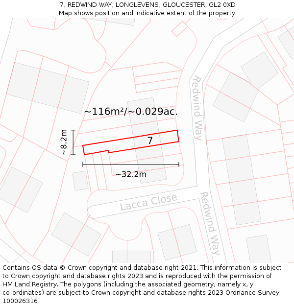 7, REDWIND WAY, LONGLEVENS, GLOUCESTER, GL2 0XD: Plot and title map