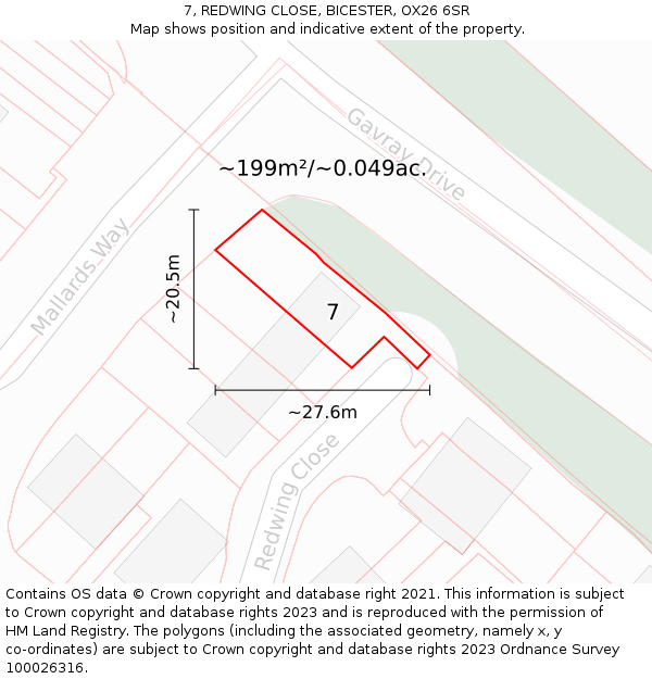 7, REDWING CLOSE, BICESTER, OX26 6SR: Plot and title map