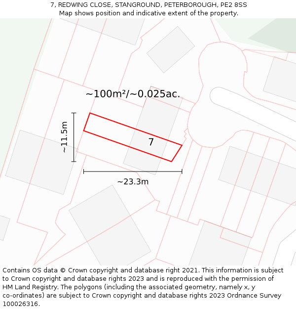 7, REDWING CLOSE, STANGROUND, PETERBOROUGH, PE2 8SS: Plot and title map