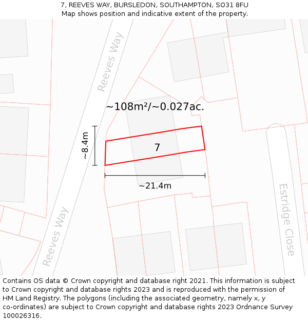7, REEVES WAY, BURSLEDON, SOUTHAMPTON, SO31 8FU: Plot and title map
