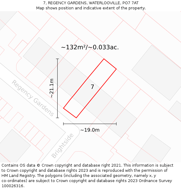 7, REGENCY GARDENS, WATERLOOVILLE, PO7 7AT: Plot and title map