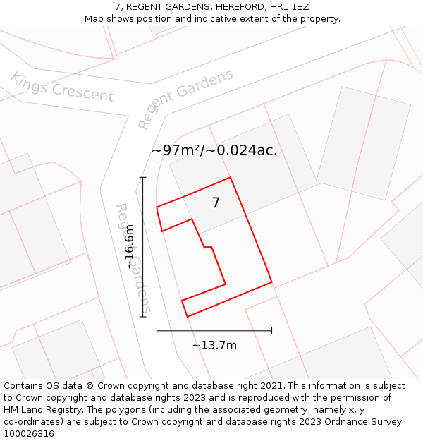 7, REGENT GARDENS, HEREFORD, HR1 1EZ: Plot and title map
