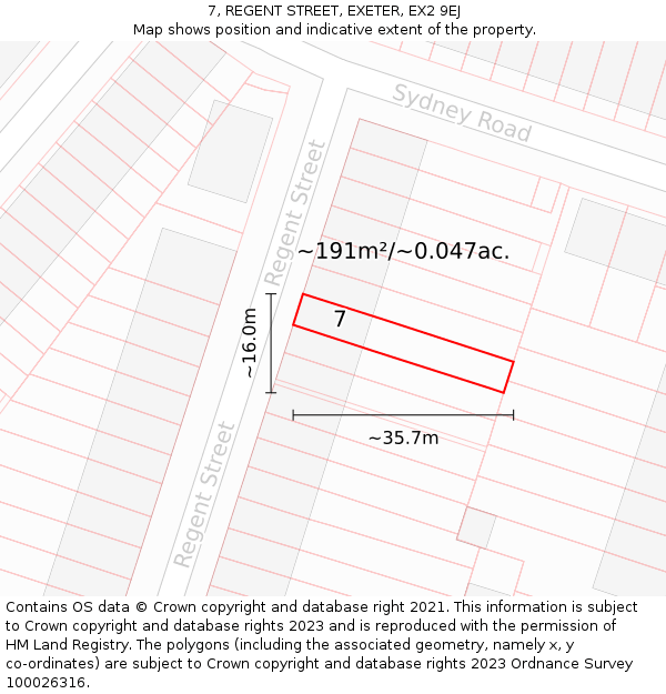 7, REGENT STREET, EXETER, EX2 9EJ: Plot and title map