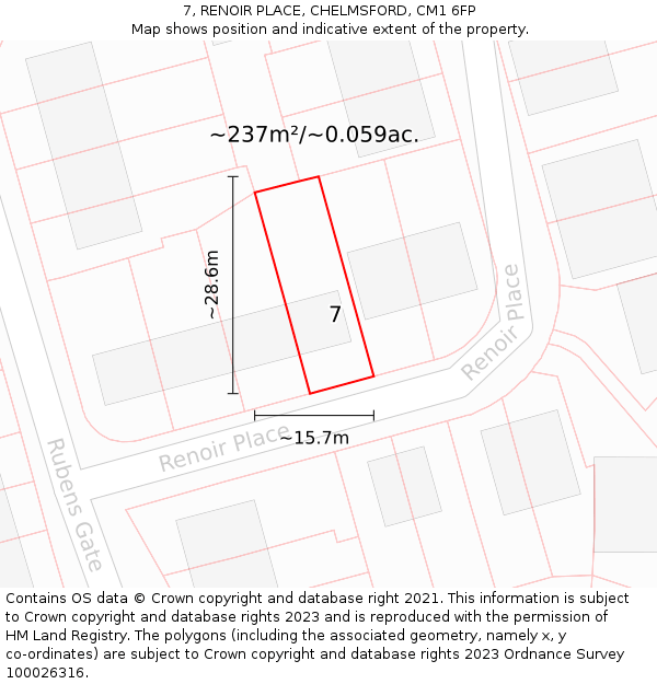 7, RENOIR PLACE, CHELMSFORD, CM1 6FP: Plot and title map