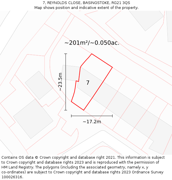 7, REYNOLDS CLOSE, BASINGSTOKE, RG21 3QS: Plot and title map
