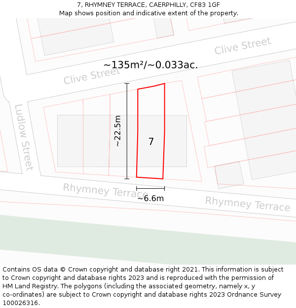 7, RHYMNEY TERRACE, CAERPHILLY, CF83 1GF: Plot and title map