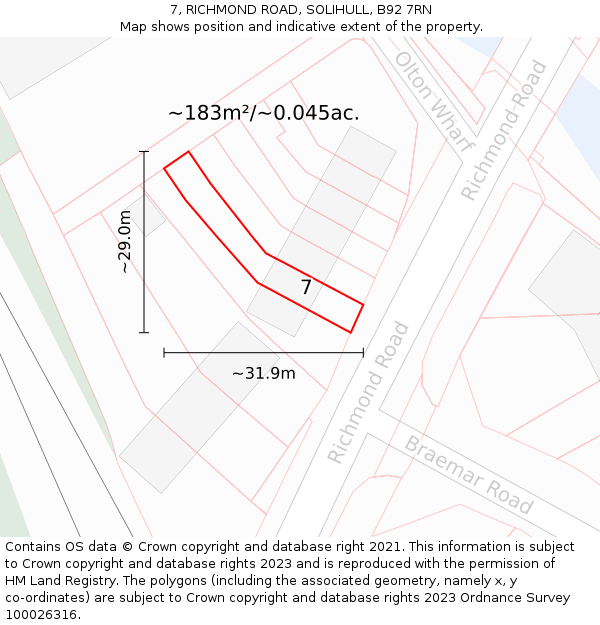 7, RICHMOND ROAD, SOLIHULL, B92 7RN: Plot and title map