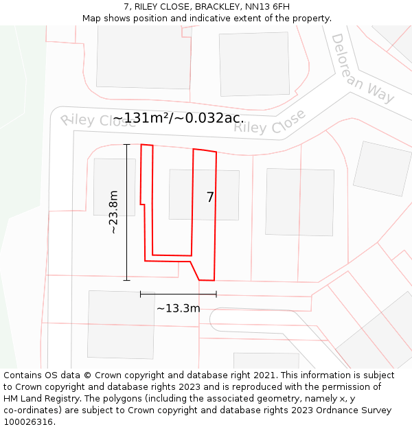 7, RILEY CLOSE, BRACKLEY, NN13 6FH: Plot and title map