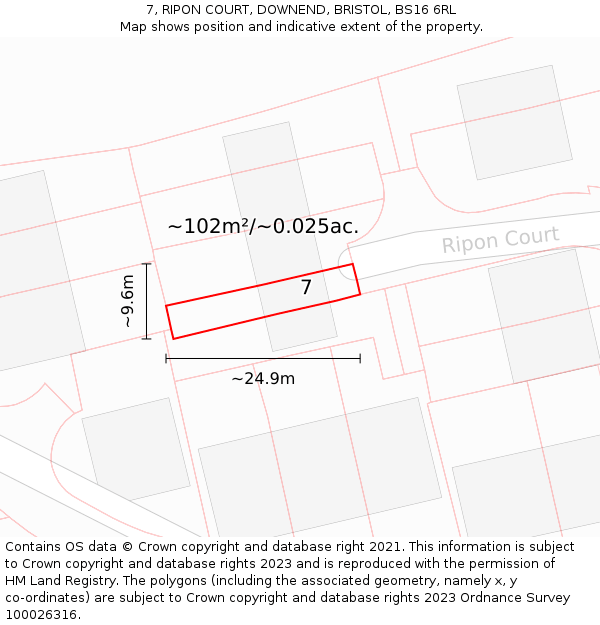 7, RIPON COURT, DOWNEND, BRISTOL, BS16 6RL: Plot and title map