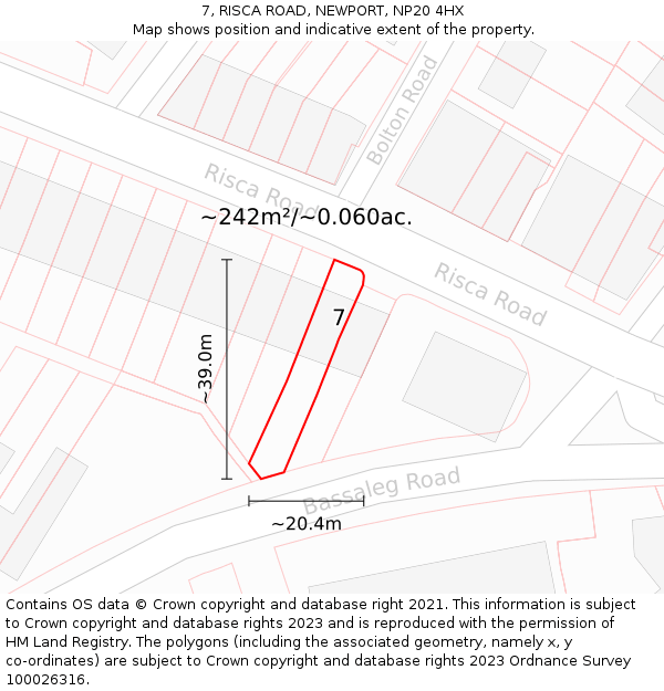 7, RISCA ROAD, NEWPORT, NP20 4HX: Plot and title map