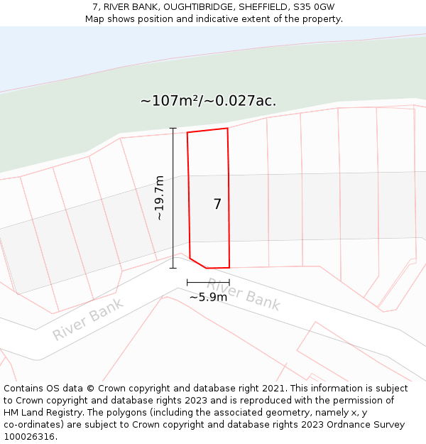 7, RIVER BANK, OUGHTIBRIDGE, SHEFFIELD, S35 0GW: Plot and title map