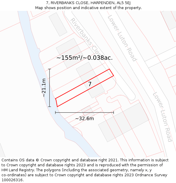7, RIVERBANKS CLOSE, HARPENDEN, AL5 5EJ: Plot and title map