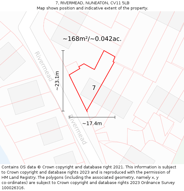 7, RIVERMEAD, NUNEATON, CV11 5LB: Plot and title map