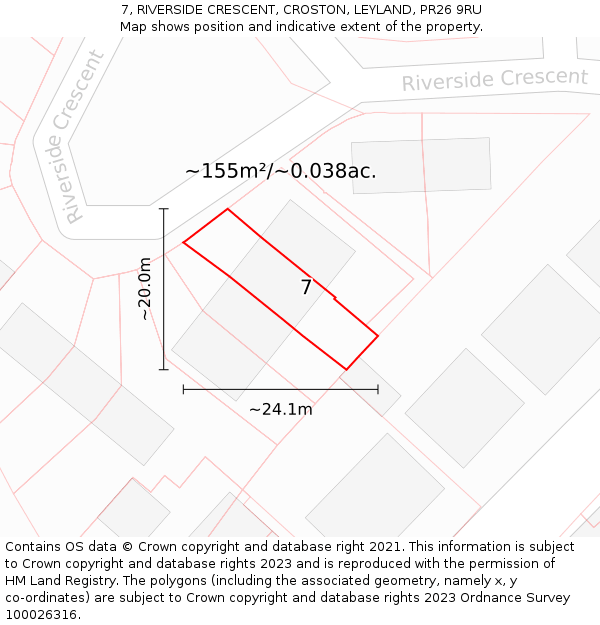 7, RIVERSIDE CRESCENT, CROSTON, LEYLAND, PR26 9RU: Plot and title map