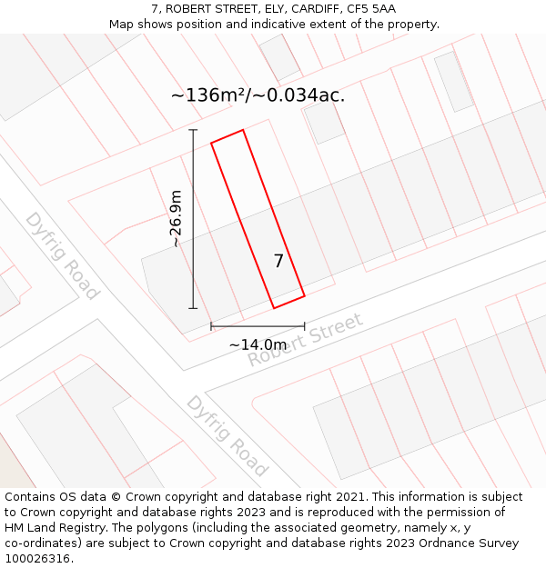 7, ROBERT STREET, ELY, CARDIFF, CF5 5AA: Plot and title map