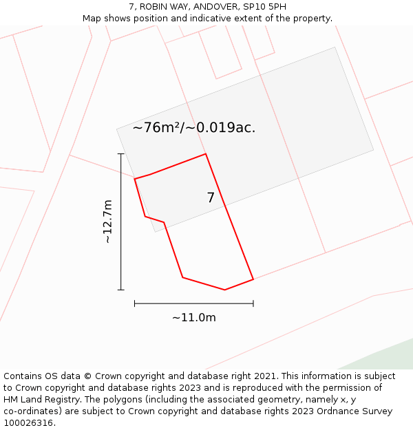 7, ROBIN WAY, ANDOVER, SP10 5PH: Plot and title map