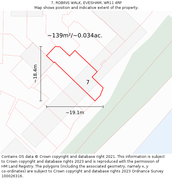 7, ROBINS WALK, EVESHAM, WR11 4RP: Plot and title map