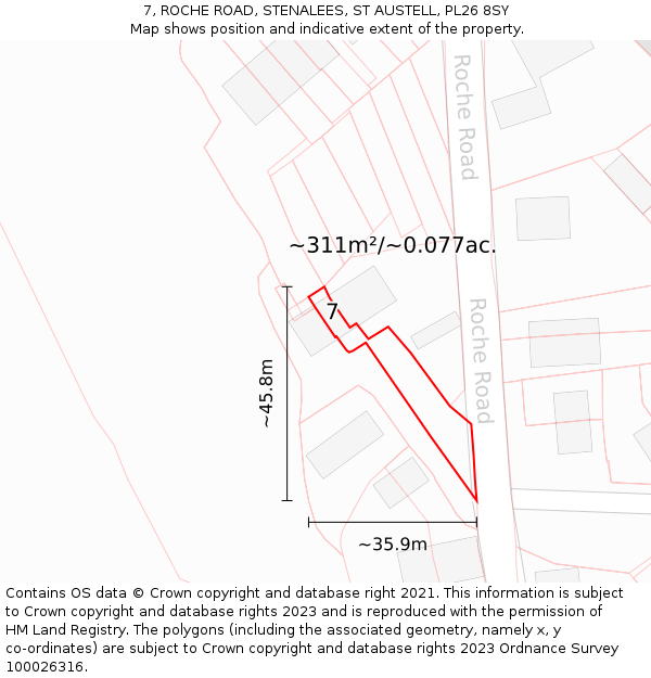 7, ROCHE ROAD, STENALEES, ST AUSTELL, PL26 8SY: Plot and title map