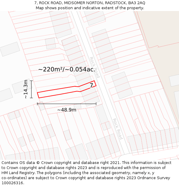 7, ROCK ROAD, MIDSOMER NORTON, RADSTOCK, BA3 2AQ: Plot and title map