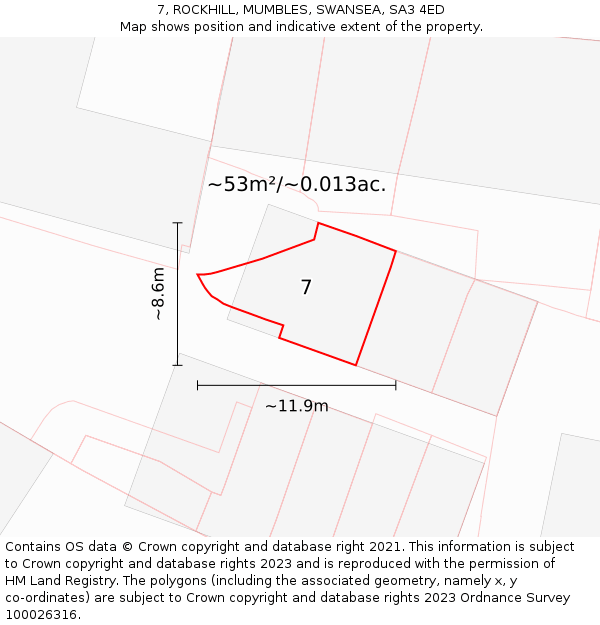7, ROCKHILL, MUMBLES, SWANSEA, SA3 4ED: Plot and title map