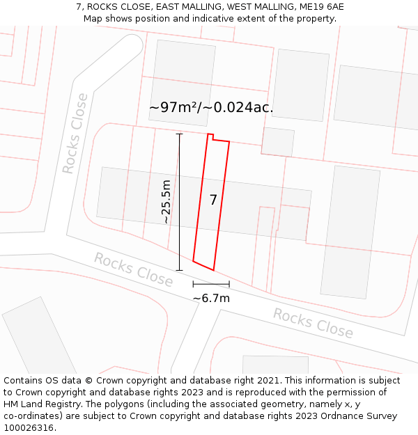 7, ROCKS CLOSE, EAST MALLING, WEST MALLING, ME19 6AE: Plot and title map