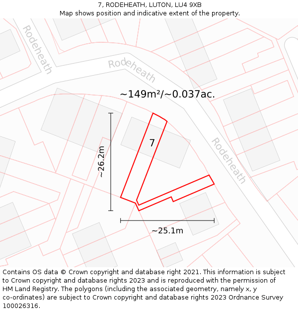 7, RODEHEATH, LUTON, LU4 9XB: Plot and title map