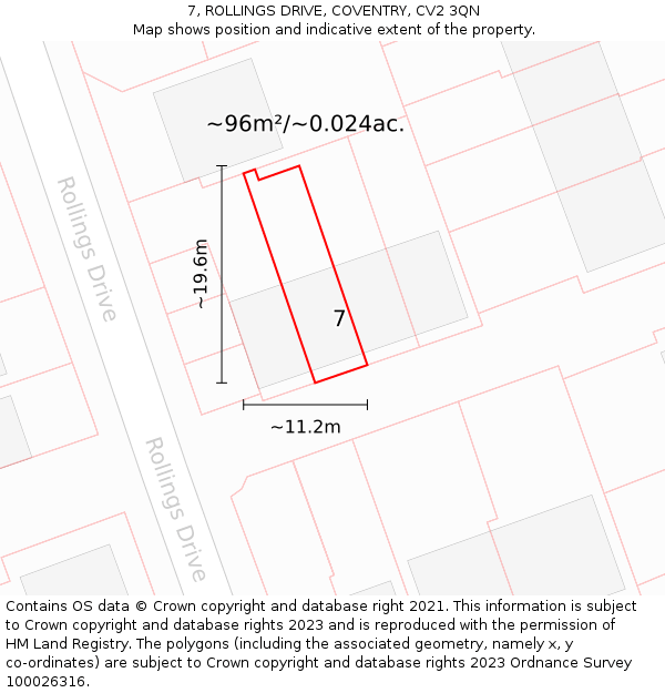 7, ROLLINGS DRIVE, COVENTRY, CV2 3QN: Plot and title map
