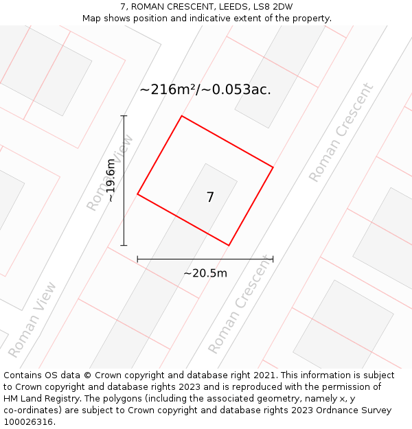 7, ROMAN CRESCENT, LEEDS, LS8 2DW: Plot and title map
