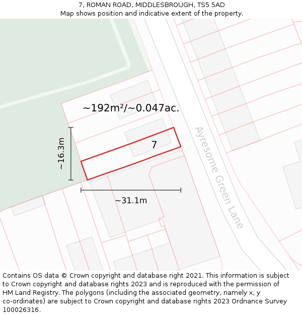 7, ROMAN ROAD, MIDDLESBROUGH, TS5 5AD: Plot and title map