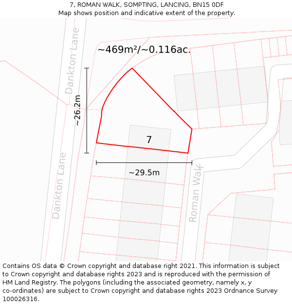 7, ROMAN WALK, SOMPTING, LANCING, BN15 0DF: Plot and title map