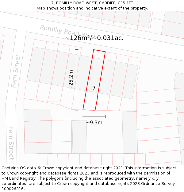 7, ROMILLY ROAD WEST, CARDIFF, CF5 1FT: Plot and title map