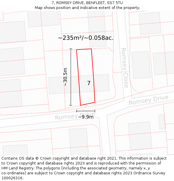 7, ROMSEY DRIVE, BENFLEET, SS7 5TU: Plot and title map