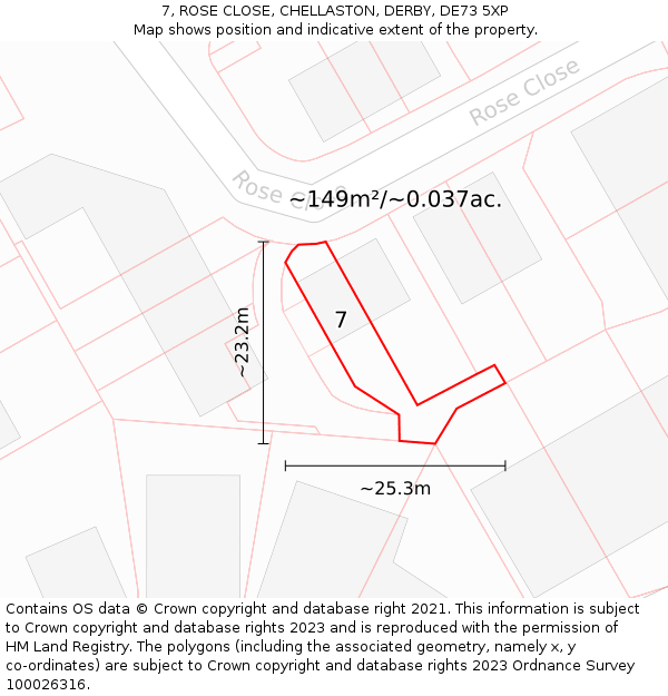 7, ROSE CLOSE, CHELLASTON, DERBY, DE73 5XP: Plot and title map
