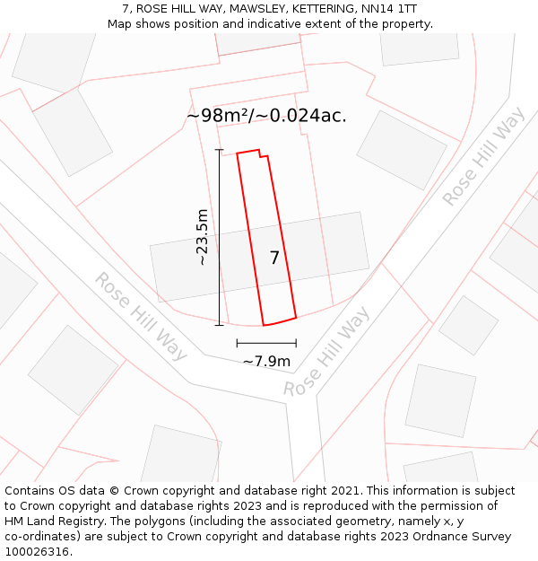 7, ROSE HILL WAY, MAWSLEY, KETTERING, NN14 1TT: Plot and title map