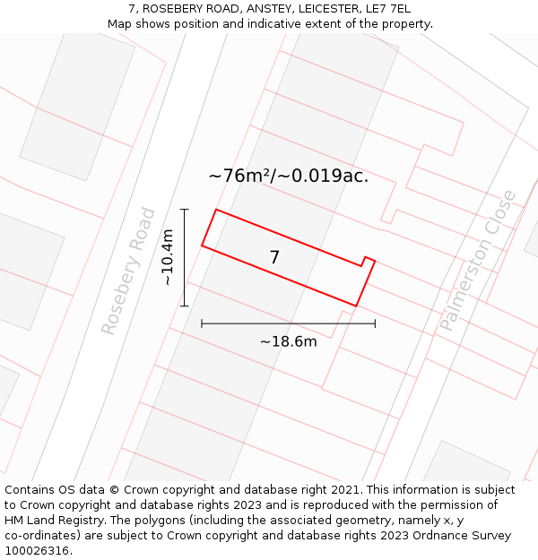 7, ROSEBERY ROAD, ANSTEY, LEICESTER, LE7 7EL: Plot and title map