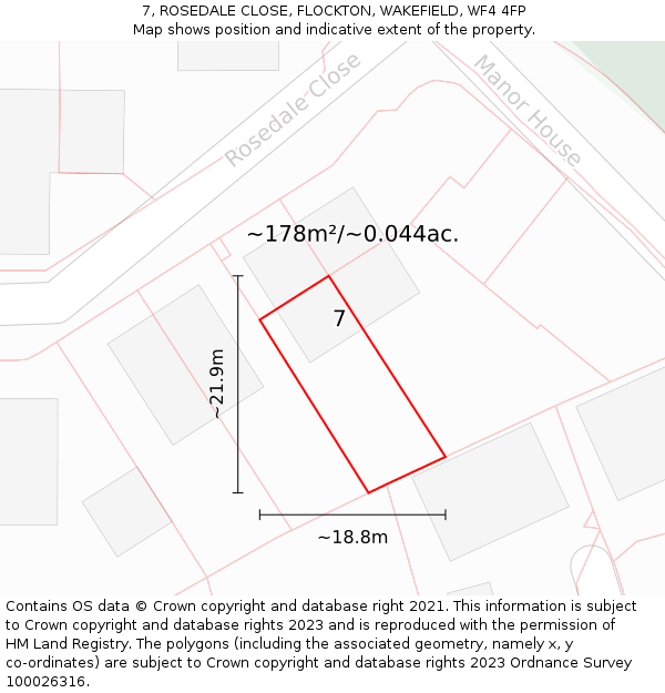 7, ROSEDALE CLOSE, FLOCKTON, WAKEFIELD, WF4 4FP: Plot and title map