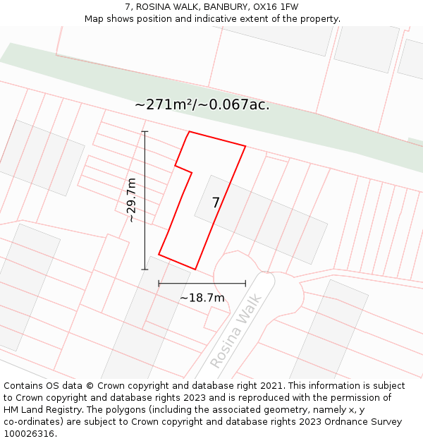 7, ROSINA WALK, BANBURY, OX16 1FW: Plot and title map