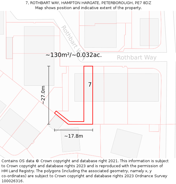 7, ROTHBART WAY, HAMPTON HARGATE, PETERBOROUGH, PE7 8DZ: Plot and title map