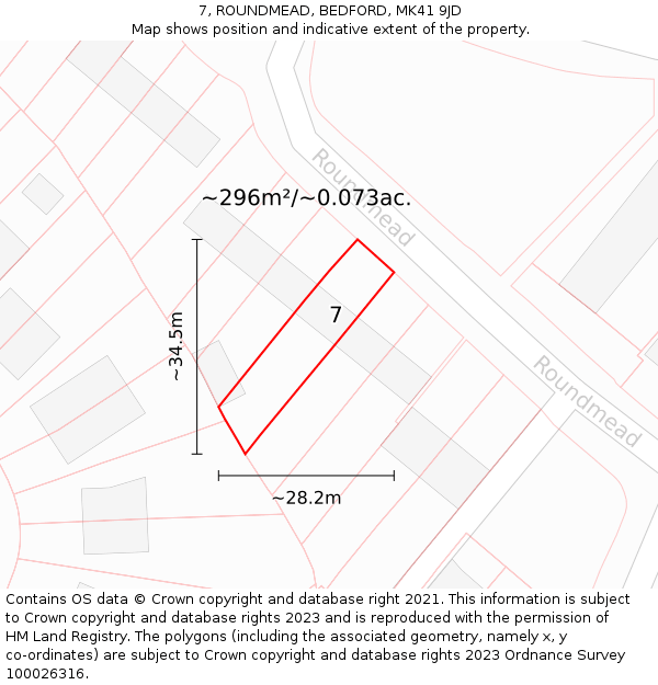 7, ROUNDMEAD, BEDFORD, MK41 9JD: Plot and title map