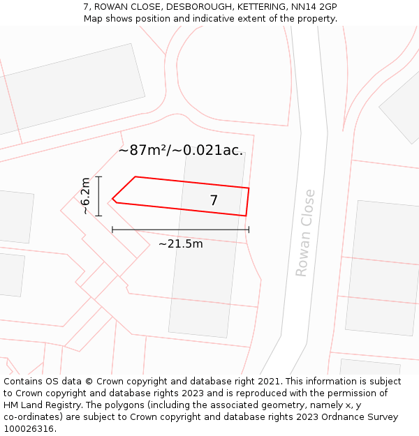 7, ROWAN CLOSE, DESBOROUGH, KETTERING, NN14 2GP: Plot and title map