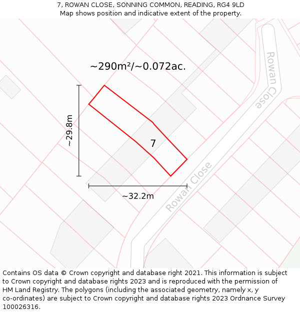 7, ROWAN CLOSE, SONNING COMMON, READING, RG4 9LD: Plot and title map