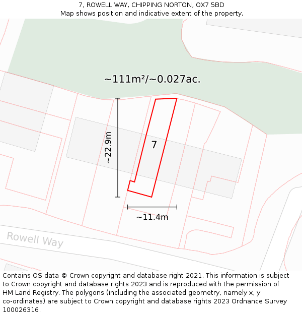 7, ROWELL WAY, CHIPPING NORTON, OX7 5BD: Plot and title map