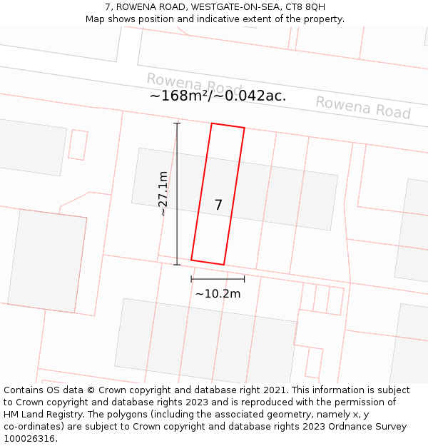 7, ROWENA ROAD, WESTGATE-ON-SEA, CT8 8QH: Plot and title map
